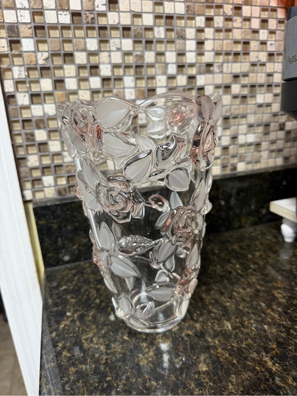 Mikasa Floral Glass Vase with Pink Accents (Collector Item)